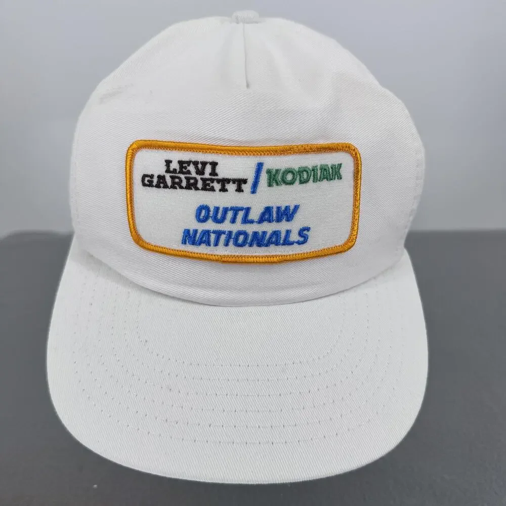 Vintage Levi Garrett Kodiak Outlaw Nationals Hat‎ Cap Snap Back White Mens 80s